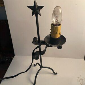 Vintage Little Black Iron Lamp with Star Top and faux candle light